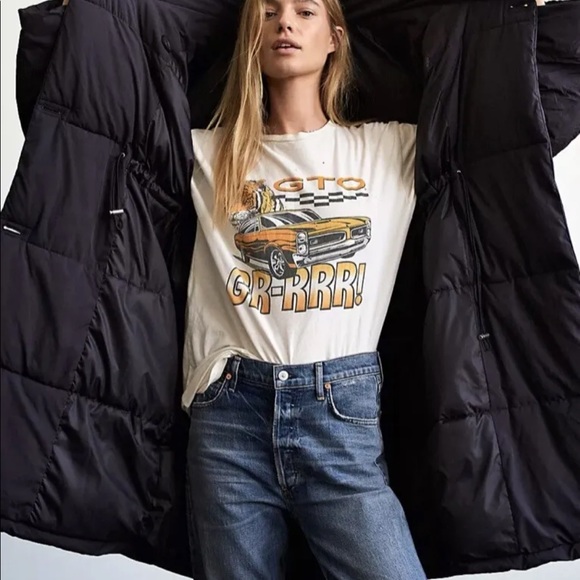 Free People Coat Maxi Downtown Duvet Puffer Adjustable Waist Black - Picture 3 of 7